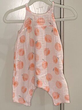Angel Dear Peach Print Muslin Romper 6-12M Light Pink Gauze Summer